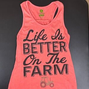 John Deere Coral Tank Top with Farm Text